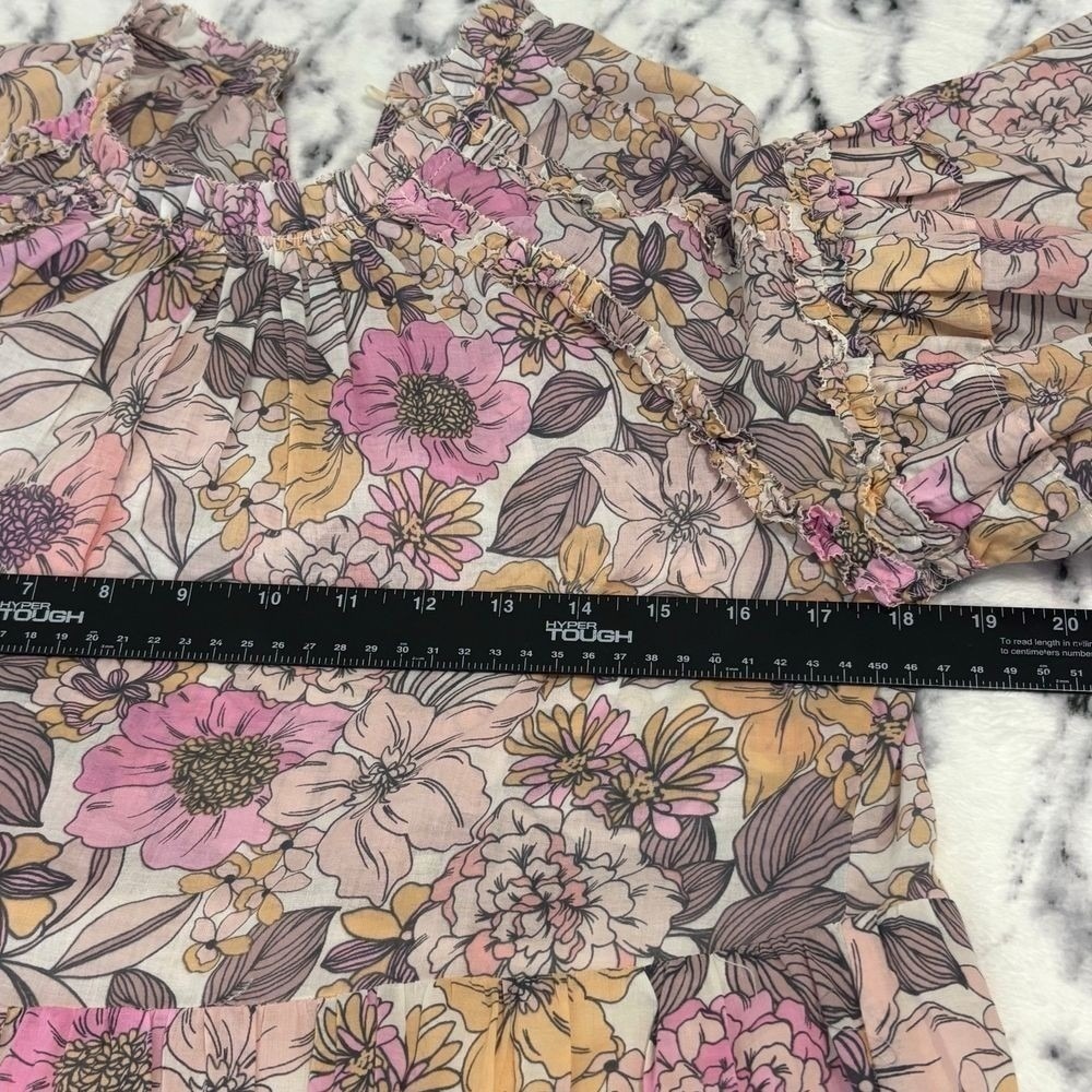 Anthropologie Cottagecore Dress Floral Tiered Ruffle Boho Poppies Lillies Mini S - Picture 10 of 10